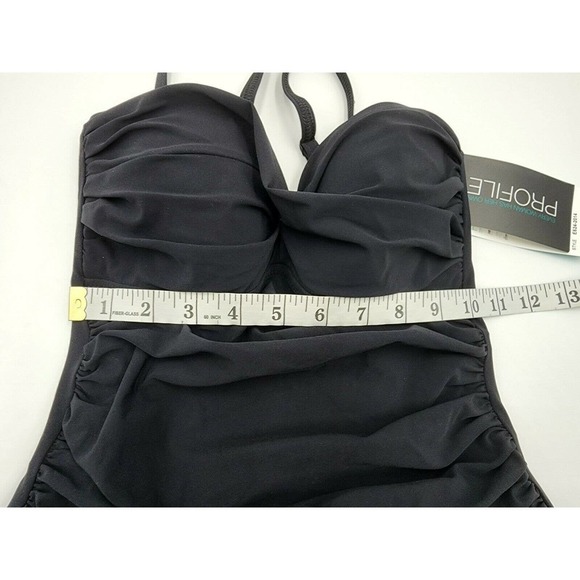 NWT Profile By Gottex Black Ruffled V-Neck One Piece Swim Suit Size 6 - Picture 4 of 12
